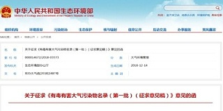 征求需要经废气处理的《有毒有害大气污染物名录（第一批）》意见的函